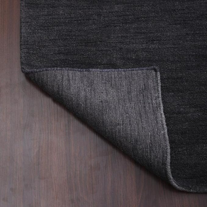 Hand Knotted Loom Wool ECO-Friendly Area Rugs - 2'6''x10', Runner, Charcoal Color, Solid Plain Design, High Pile Handmade Anti Skid Area Rugs for Living Room, Bed Room (L00111)