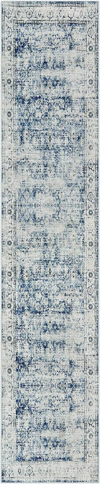 Morebes Vintage Hallway Runners 12 Ft Non Slip, Washable Blue Hall Runner Rugs, Super Soft Distressed Extra Long Floor Carpet for Kitchen Entryway Living Room Dining Farmhouse