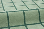 Mint Green Scalloped Edge Wool Area Rug with Checker Grid Design, Hand-Tufted Soft Carpet for Living Room, Bedroom, Nursery, Kids & Playroom Décor - 4x7 Ft