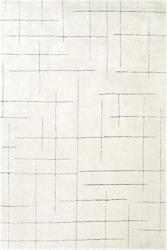 Abani Cream Area Rug – 6' x 9' – Oliver Collection – Striped Pattern – Non-Shedding, Easy to Clean – Durable for Living Room, Bedroom, or Office, Pet & Child Friendly