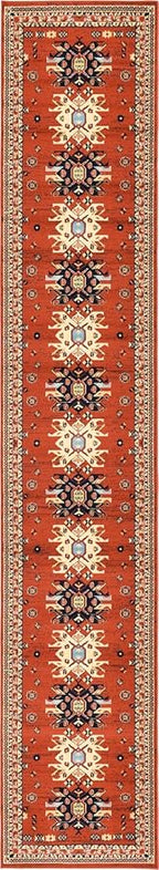 Unique Loom Taftan Collection Border Geometric Tribal Inspired Design Area Rug (3' 0 x 16' 5 Runner, Terracotta/ Ivory)