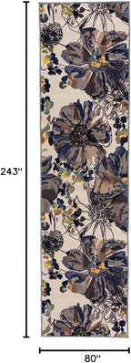 Rugshop Cream Bright Flowers Non Slip Non-Shedding Runner Rug for Hallway, Kitchen and Laundry Room, 2'7" x 8'