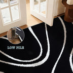 YIHOUSE Abstract Washable Rug 8x10,Ultra Thin Non Slip Black Rugs for Living Room,Modern Minimalist White Stripe Rugs for Bedroom,Dining Room Office Playroom (8'x10',Black-2)