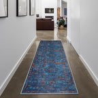 GLN Rugs Contemporary Collection - Machine Washable Area Rug, Contemporary Washable, Non Slip, Low Pile Chenille Rug, Living Room, Bedroom, Kitchen Rug (2'6" x 7' Midnight/Multi)