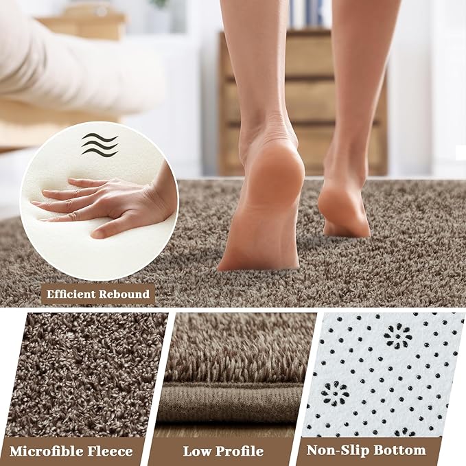 HQAYW 5x7 Area Rugs for Living Room Bedroom, Modern Thickened Memory Foam Soft Rug, Indoor Low Pile Minimalist Washable Non Slip Carpets for Kids Girls Boys Nursery Dorm Home Decor, Brown
