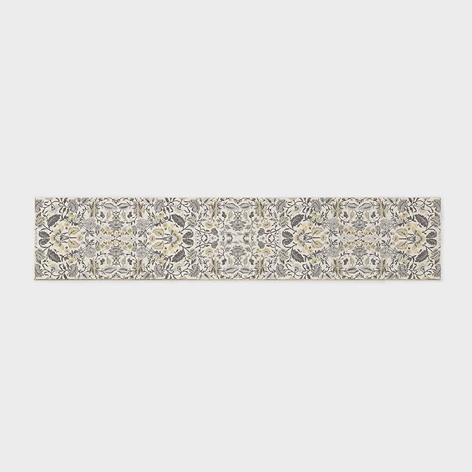 EVERGRACE Hallyway Area Runner Rugs 2x10, Boho Floral Faux Wool Indoor Outdoor Rugs, Washable Rugs for Bedroom Dining Room Living Room Kitchen, Low Pile Floor Mat Carpet for Home Decor, Gray
