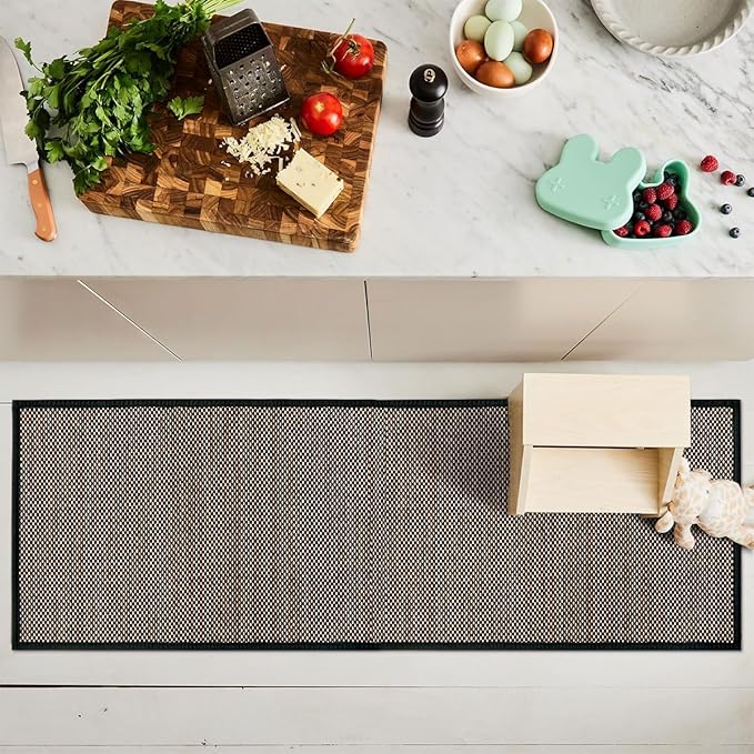 Artoid Mode Washable Non Skid Kitchen Rugs and Mats Doormat, Absorbent Door Mat Rugs for Kitchen Floor Front of Sink Hallway Black 17x47 Inch