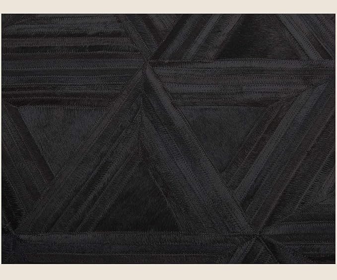 Black Round Rug 9x9 ft – Soft Anti-Slip Modern Faux Leather Area Carpet with Textured Geometric Pattern Rug for Living Room, Bedroom, Dining, Kids Room, Playroom, Lounge & Home Decor