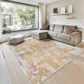 GLN Rugs Traditional Collection - Machine Washable Area Rug, Traditional Washable, Non Slip, Low Pile Chenille Rug, Living Room, Bedroom, Kitchen Rug (6' x 9' Sand/Light Gray)