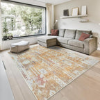 GLN Rugs Traditional Collection - Machine Washable Area Rug, Traditional Washable, Non Slip, Low Pile Chenille Rug, Living Room, Bedroom, Kitchen Rug (8' x 10' Sand/Light Gray)