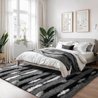 Zentavio Area Rugs for Living Room Large Rugs for Bedroom 6x9 Carpet Fluffy Fuzzy Soft Shag Aesthetic Plush High Pile Throw Rug for Nursery Kids Room Dorm Vertical Stripes Black White
