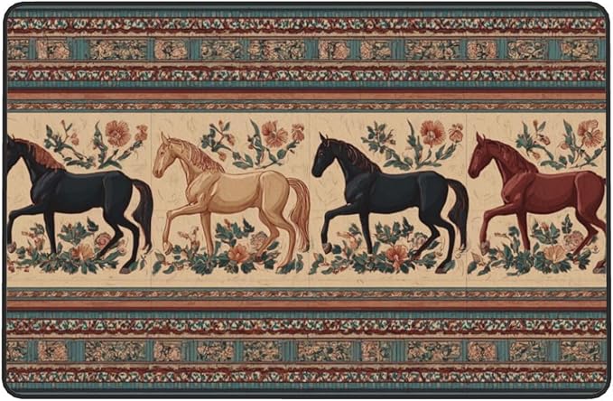 Horse Western Boho Ethnic Style Area Rug Washable Outdoor Rugs Anti-Slip Soft Carpet Entryway Indoor Door Mat for Bedroom,Living Room,Porch,Terrace and Entrance Decor 5'x 4'