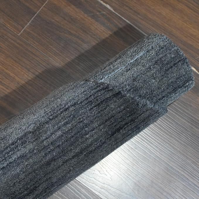 Hand Knotted Loom Wool ECO-Friendly Area Rugs - 8'x8', Round, Charcoal Color, Solid Plain Design, High Pile Thick Handmade Anti Skid Area Rugs for Living Room, Bed Room (L00111)