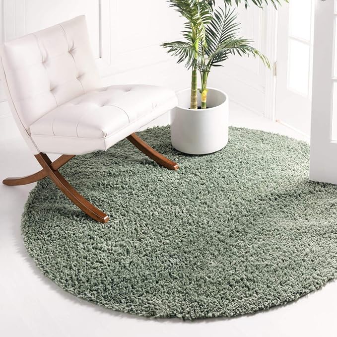 Unique Loom Davos Shag Collection Area Rug - Solid (3' 3" Round, Sage)