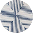 GLN Rugs Contemporary Collection - Machine Washable Area Rug, Contemporary Washable, Non Slip, Low Pile Chenille Rug, Living Room, Bedroom, Kitchen Rug (5'3" Round Blue Ivory)