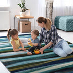 Abstract 3x5 Area Rug, Modern Stripe Teal Rugs for Entryway, Washable Soft Door Mat Non-Slip Floor Carpet for Dining Room Kitchen Bedroom - Teal/Multi