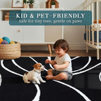 YIHOUSE Abstract Washable Rug 6x9,Ultra Thin Non Slip Black Rugs for Living Room,Modern Minimalist White Stripe Rugs for Bedroom,Dining Room Office Playroom (6'x9',Black-2)