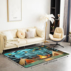 Camping Large Area Rug 5x7 Woodland Camp Living Room Rug | Vintage Camfire Tent Rugs for Bedroom, Camper Decor Rustic Carpet Indoor Floor Mat,Farmhouse Decor