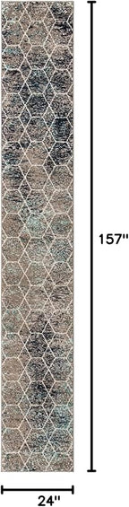 Unique Loom Trellis Frieze Collection Area Rug - Geometric (2' x 13' Runner, Blue Multi/ Ivory)