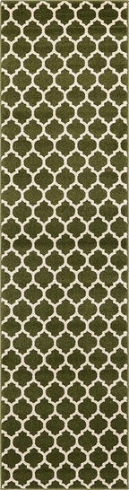Rugs.com Lattice Collection Rug – 10 Ft Runner Dark Green Medium Rug Perfect for Hallways, Entryways