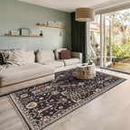 GLN Rugs Traditional Collection - Machine Washable Area Rug, Traditional Washable, Non Slip, Low Pile Chenille Rug, Living Room, Bedroom, Kitchen Rug (5' x 7' Black)