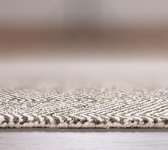 Modern Herringbone Chevron Collection Handcrafted Wool Area Rug - Durable, Zigzag Pattern, for High Traffic, Contemporary Design for Living Room, Bedroom, Dining Room Decor (Dark Olive, 2.6' x 8')