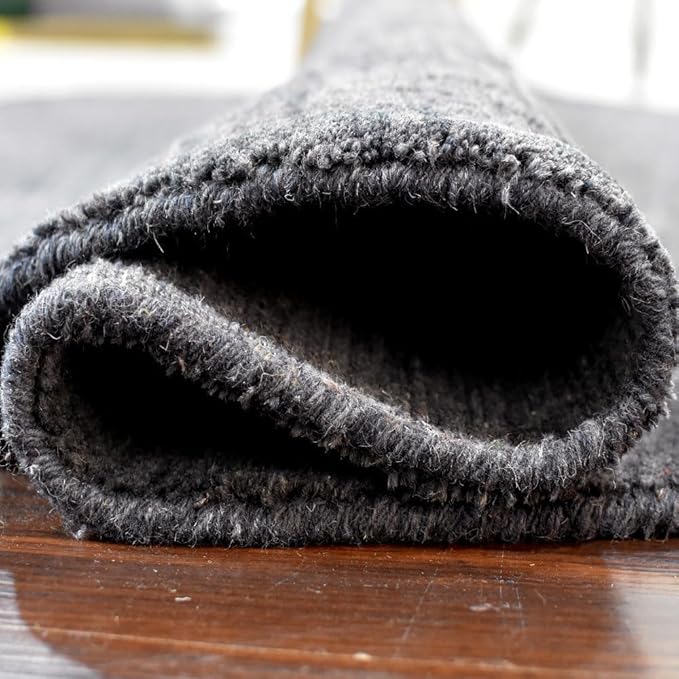 Hand Knotted Loom Wool ECO-Friendly Area Rugs - 10'x10', Round, Charcoal Color, Solid Plain Design, High Pile Handmade Anti Skid Area Rugs for Living Room, Bed Room (L00111)