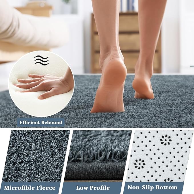HQAYW 2x6 Soft Runner Rug for Hallways, Thickened Memory Foam Small Throw Bedside Rugs for Bedroom Living Room, Low Pile Washable Non Slip Carpet for Teens Kids Nursery Dorm Decor, Navy Blue