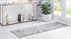 Rugs.com Lattice Trellis Collection Rug – 10 Ft Runner Gray Low-Pile Rug Perfect for Hallways, Entryways