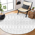 Lahome Moroccan Round Rugs 4Ft Washable Non-Slip Small Round Area Rug for Bedroom Soft White Low-Pile Round Throw Rug, Modern Geometric Print Indoor Circle Rugs for Kitchen Living Room Sofa Nursery