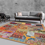 Vintage Boho Area Rugs Multicolor Ethnic Style Geometric Splicing Carpets Bedroom Living Room Kitchen Floor Mats Indoor Outdoor Non-Shedding Runner Rug Home Décor Carpet 5.2' X 7.5'