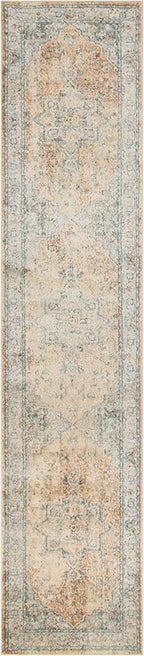 Nourison Home Astra Machine Washable Beige Blue 2'2" x 10' Area Rug - Easy Clean, Non Shedding, Bed Room, Living Room, Dining Room, Kitchen (10' Runner)