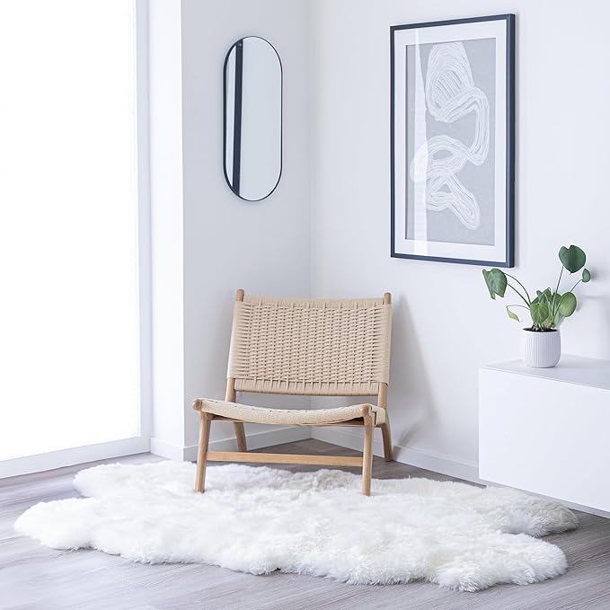Real Sheepskin Rug 4x6 ft | Sheepskin Rugs for Living Room and Sofa | Bedside Rugs for Bedrooms | Large Fluffy Rug is Breathable & Heat-regulating in Color White