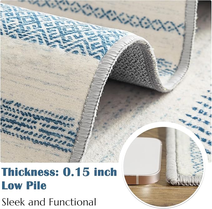 jinchan Boho 2x3 Rugs for Entryway - Moroccan Machine Washable Doormat Soft Bohemian Small Throw Rug Non-Slip Carpet for Entrance Kitchen Laundry Room Bedroom (2‘x3', Blue)