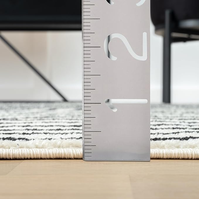 Abani Nuevo Collection Area Rug - Mid-Century Black and White Arch Knot Design - 6' Round - for Living Room, Bedroom & Office