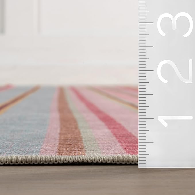 Dash & Albert Jamaica Stripe Multi Machine Washable Rug, 6 X 9 Feet, Blue/White Stripe Pattern