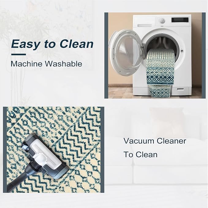 Geometric Moroccan Small Rug 2x3, Soft Non-Slip Distressed Retro Blue Rug Front Door Mat, Machine Washable Kitchen Rug Indoor Door Mats for Entryway Bedroom Bathroom Kitchen