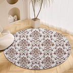 Oriental Tribal Floral Round Rug Vintage Brown Pattern Area Rug Washable Soft Non-Slip Floor Carpet Low Pile Accent Rugs for Entryway Living Room Dining Room Bedroom Home Office 6ft