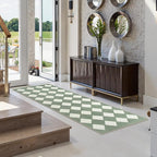 Lahome Checkered Washable 2x6 Green Runners for Hallways Non Slip, Ultra-Thin Kitchen Bathroom Runner Rugs, Moroccan Trellis Throw Carpet Runner for Bedroom Entryway Decor (2'x6',Green)