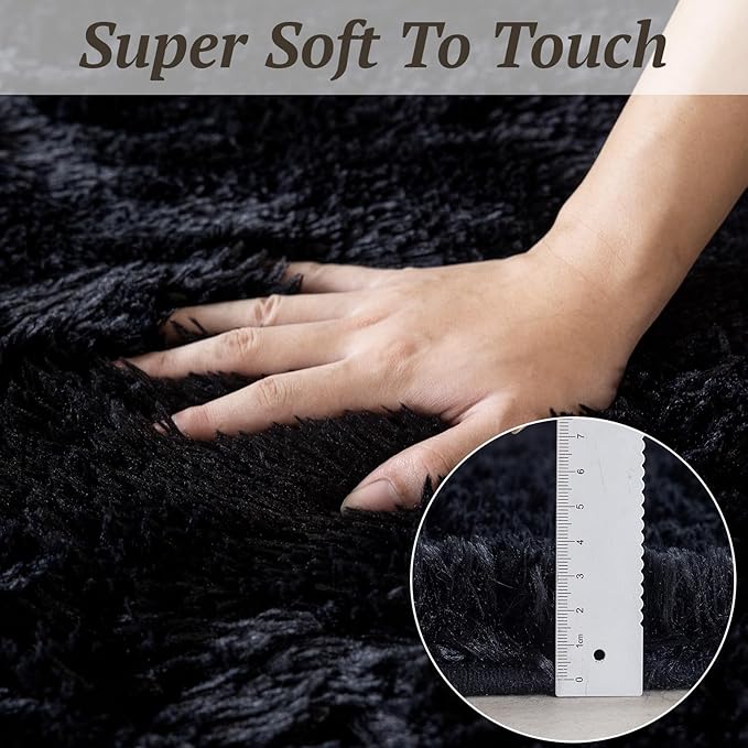 6x9 Area Rugs for Living Room Bedroom, Soft Fluffy Shaggy Bedside Rug, Indoor Floor Carpet for Kids Playroom, Dorms, Nursery Rooms, Home Decor (Black 6'x9')