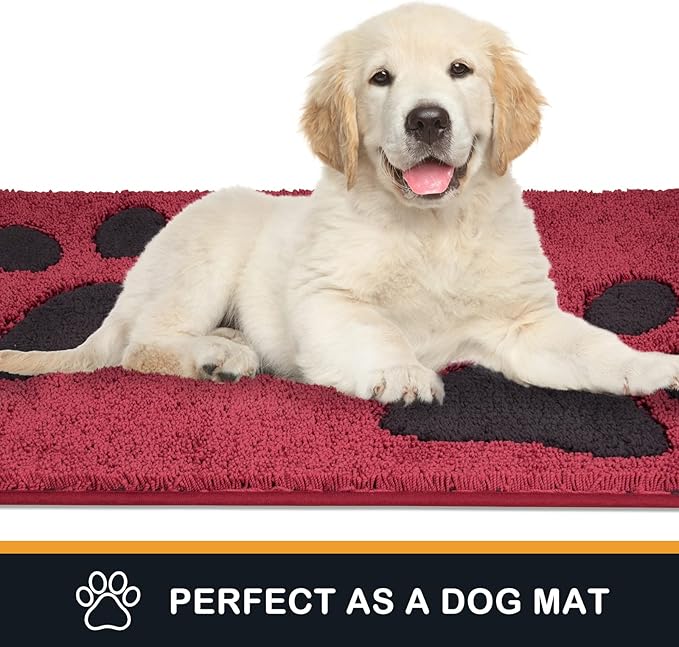 PURRUGS Dirt Trapping Door Mat 32" x 47", Non-Skid/Slip Machine Washable Microfiber Entryway Rug, Dog Doormat, Super Absorbent Welcome Mat for Muddy Wet Shoes and Paws, Burgundy Red
