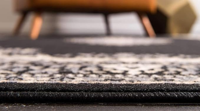 Unique Loom Reza Collection Traditional Persian Style Area Rug, 7 x 10 ft, Black/Beige