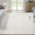 Abani Cream Area Rug – 4' x 6' – Oliver Collection – Geometric Linework Pattern – Non-Shedding, Easy to Clean – Durable for Living Room, Bedroom, or Office, Pet & Child Friendly