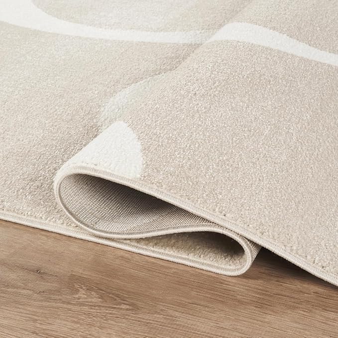 Abani Deco Collection Area Rug - Beige Modern Abstract Ribbon Design - 6' x 9' - for Living Room, Bedroom & Office