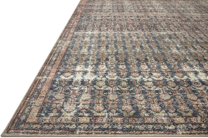Loloi Amber Lewis Billie Collection, Ocean & Brick 2'-6" x 9'-6" Area Rug – Antique & Distressed Accent Rugs for Living Room, Bedroom, Entryway & Hallway, No Shed High Traffic Area Home Decor Rug
