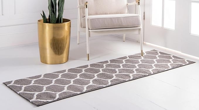 Rugs.com Lattice Frieze Collection Rug – 2' x 13' Runner Dark Gray Medium Rug Perfect for Living Rooms, Large Dining Rooms, Open Floorplans
