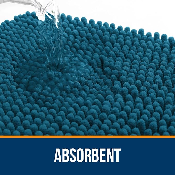OLANLY Bathroom Rugs 59x24, Extra Soft Absorbent Chenille Bath Rugs, Rubber Backing Quick Dry, Machine Washable Bath Mats for Bathroom Floor, Tub and Shower, Home Decor Accessories, Peacock Blue