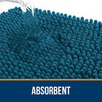 OLANLY Bathroom Rugs 47x20, Extra Soft Absorbent Chenille Bath Rugs, Rubber Backing Quick Dry, Machine Washable Bath Mats for Bathroom Floor, Tub and Shower, Home Decor Accessories, Peacock Blue