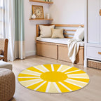 Lahome Yellow Rainbow Sun Round Rug: 3ft Washable & Non-Slip Low Pile with Cute Boho Print for Nursery, Bathroom, Bedroom, Kids Room & Dorm