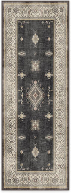 RUGGABLE Washable Vintage Runner Rug – Verena Dark Wood 2.5x7, Stain-Resistant, Non-Slip Hallway Runner – Machine Washable Rug for Hallway, Entryway, Living Room & Kitchen–with Standard Pad